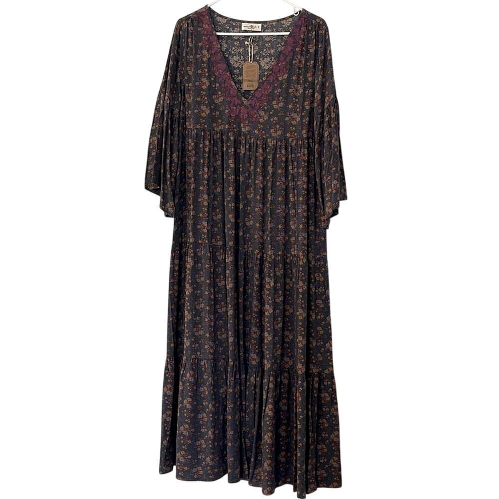 *NWT* Natural Life Charlotte Embroidered Midi Dress Slate Floral Blooms | Size S